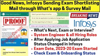 Good News Infosys Hiring Exam Date Declared Sending Exam Shortlisting Mail through Message amp Survey [upl. by Ynffit]