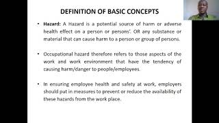 OCCUPATIONAL HEALTH AND SAFETY MANAGEMENT Basic Concepts Lecture 1 [upl. by Bohner936]