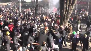 Riot police clash with protesters in central Kiev [upl. by Akinnej601]