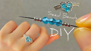 Easy Beaded Ring Beaded Heart Ring Tutorial for Beginners  Seed Bead Ring with Crystals [upl. by Downe]