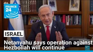 Netanyahu says operation against Hezbollah will continue sparking fears of allout war [upl. by Gulgee227]