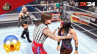 Rhea Ripley vs Liv Morgan in SummerSlam Dominik Mysterio as Special Guest Referee WWE 2K24 [upl. by Suirauqram]