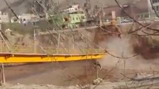 Bridge collapse in Peru  stream bank erosion [upl. by Eirollam]