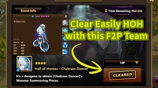 Summoners War F2P Team for Water Chakram Dancer Talia amp Solo Raid R5  Full 10F HoH Guide [upl. by Aivital]