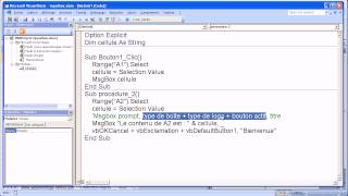 VBA Excel  Instruction msgbox [upl. by Oraneg]