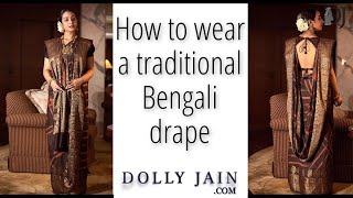 How to wear a traditional Bengali saree drape with the palla on head  Dolly Jain saree draping [upl. by Sheets]