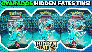 3 Pokemon Hidden Fates Gyarados Tins OPENING [upl. by Jonina797]