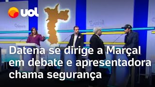 Datena se dirige ao púlpito de Pablo Marçal após desentendimento e apresentadora chama segurança [upl. by Ailecec]