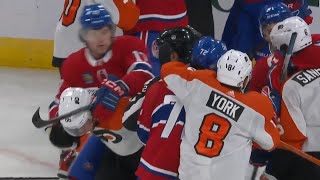 Montreal Canadiens vs Philadelphia Flyers End Of Period Scrum [upl. by Ybbil]