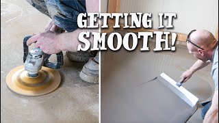 SMOOTHING AN UNEVEN CONCRETE FLOOR  Ready for Epoxy [upl. by Anirtac28]