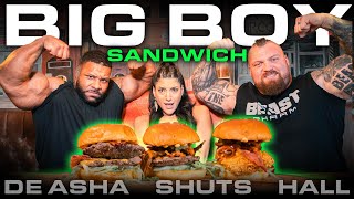 FASTEST EATER WINS Leah Shuts VS Nathan De Asha amp Eddie Hall  2ON1 BURGER CHALLENGE [upl. by Imiaj]