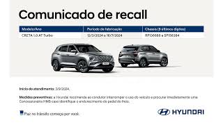 Aviso de Recall Hyundai  CRETA Nova Geração 10 TGDI  Servofreio [upl. by Ymassej]