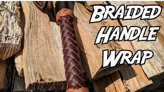 Braided leather handle wrap on a tomahawk or belt ax [upl. by Nnylyram]