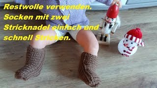 Restwolle verwenden Socken mit zwei Stricknadel einfach und schnell Stricken [upl. by Atin]