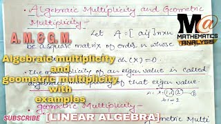 Algebraic multiplicity and geometric multiplicity with examples 🔥  A M and G M [upl. by Lemrahc159]