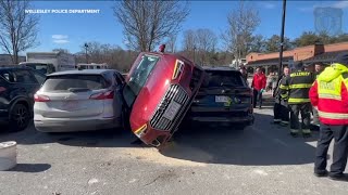 Unlucky driver gets wedged in between two cars [upl. by Rivers]