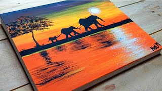 Como Pintar un ATARDECER Africano con ACRILICO  Pintura Acrilica para PRINCIPIANTES  Tutorial [upl. by Sudderth]