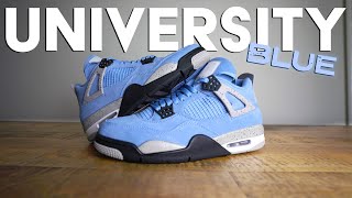 AIR JORDAN 4 UNIVERSITY BLUE Review Unboxing amp OnFoot [upl. by Hurley]