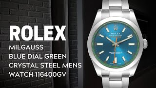 Rolex Milgauss Blue Dial Green Crystal Steel Mens Watch 116400GV Review  SwissWatchExpo [upl. by Aime793]