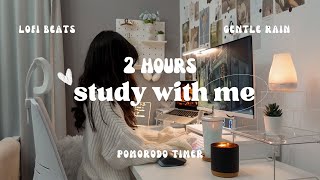 📚2 HOUR real time study with me 50 min Pomodoro lofi music  gentle rain🌧  with timer [upl. by Rowen]