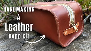 HANDMAKING THE EASIEST DOPP KIT  Leather Toiletry Bag  Leather Pattern Testing  ASMR [upl. by Imre158]