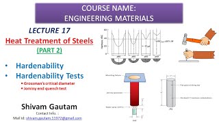 Engg Materials L17 Hardenability and Hardenability Tests Grossman diameter Jominy End Quench [upl. by Sibeal]