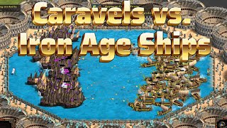 AoE2 Caravels Battle Iron Age Ships AoE1 [upl. by Dnomyaw]