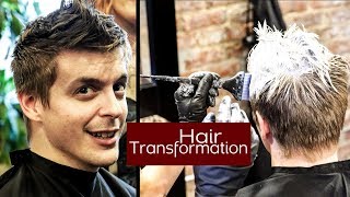 Mens Hair Transformation I Dark to Platinum Blonde I Mens Hair Tutorial 2017 [upl. by Mable13]