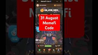 MemeFi Daily Combo for all level  31 August 2024 MemeFi Secret Tap Combo to earn 4000000 coins [upl. by Nnylesor]