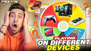 Playing Free Fire On Different Devices😱😍Pc Mobile Ps5 And More🤣As Gaming  Free Fire India [upl. by Ilanos]