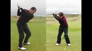 Nick Faldo golf swing  mid iron amp long iron downtheline amp faceon July 2017 [upl. by Grados471]