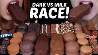 ASMR DARK VS MILK CHOCOLATE RACE GIANT Chocolate ice cream Marshmallows Kinder Eggs Ferrero 먹방 [upl. by Marchak]