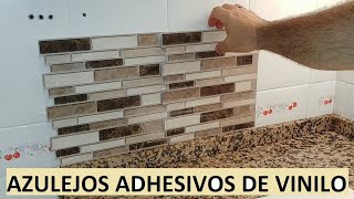 BALDOSAS VINILO EN COCINA Y PINTADO CENEFA  VINYL ADHESIVE TILES  AZULEJOS ADHESIVOS VINILO [upl. by Ahsat888]