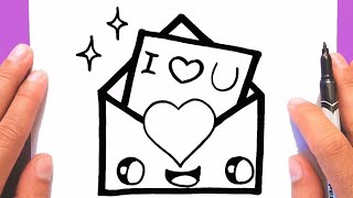 How to draw a cute Love Envelope Supper Easy Draw for Valentines Day Draw cute things [upl. by Assiar]