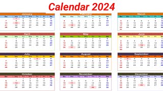 Calendar 2024 with Holidays  Kalendar 2024  Hindu festival with holidays 2024  New Calendar 2024 [upl. by Jarek]