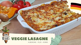 Veggie Lasagne Rezept  Vegetarische Gemüse Lasagne mit Auberginen und Pilzen  Shiny Veggies [upl. by Assirialc]