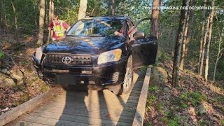 Rockport rescue crews recover SUV that got stuck on a mountain bike trail [upl. by Dymoke]