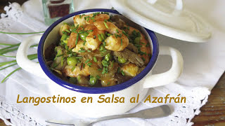 Langostinos 🦐 con Setas 🍄 y Guisantes en 💃 Salsa al Azafrán [upl. by Eleira]