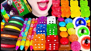 ASMR Edible Crayon Dice Candy Rainbow Dessert 먹는 주사위 크레용 사탕 먹방 Mukbang Eating [upl. by Eduam]