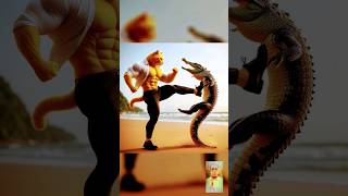 A muscular cat protecting its kitten from a crocodile superhero ytshorts cat shortvideo [upl. by Noerb]