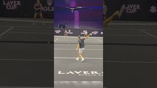 Roger Federer hitting the ball at the Laver Cup Wilson event to present the RF 01 racket tennis [upl. by Plath]