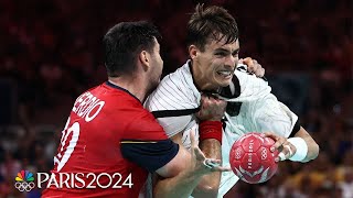 Germany hang on against Spain to reach mens handball gold medal match  Paris Olympics  NBC Sports [upl. by Rebak]