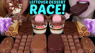 ASMR LEFTOVER DESSERT RACE TIRAMISU CUP KINDER CHOCOLATE PURPLE MILK ICE CREAM BARS CAKE BAR 먹방 [upl. by Atiseret]