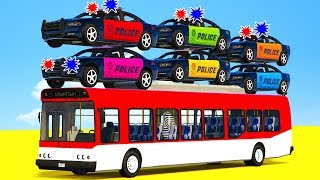 LEARN COLORS w Police Cars on Bus amp Spiderman Cartoon for kids  Superheroes for Children [upl. by Yud]