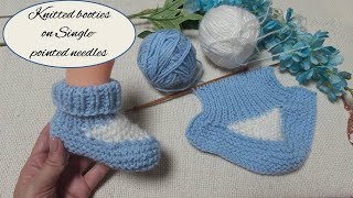 How to Knit Baby Booties Shoes tutorialon Singlepointed needles [upl. by Hawkie]