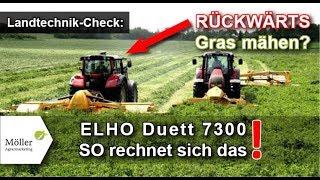 RÜCKWÄRTS GRAS MÄHEN 2021 ELHO Duett 7300 im Landwirtcom Praxistest  Gras mähen mit VALTRA T214 [upl. by Attelrahs]