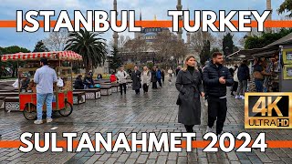 ISTANBUL TURKEY 2024 CITY CENTER OLD CITY SULTANAHMET TOURISTIC DISTRICT 4K WALKING TOUR VIDEO UHD [upl. by Aneekat]