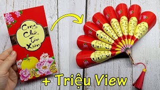 DIY  Cách làm quạt Trang Trí Tết từ BAO LÌ XÌ cực dễ  How to make China fan from red envelope [upl. by Lisle]