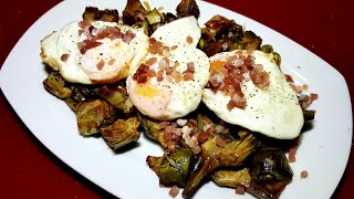 Alcachofas salteadas con jamón y huevos fritos [upl. by Dlanod]