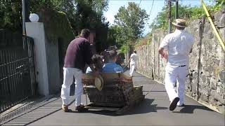 Madeira toboggan ride  Funchal  Monte  Downhill basket ride  Madeira Island  Tobogan [upl. by Newra]